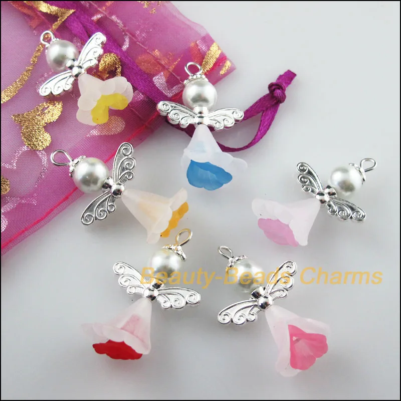 

Fashion 6 New Charms Mixed Dancing Angel Silver Plated Wings Pendants 22x34mm