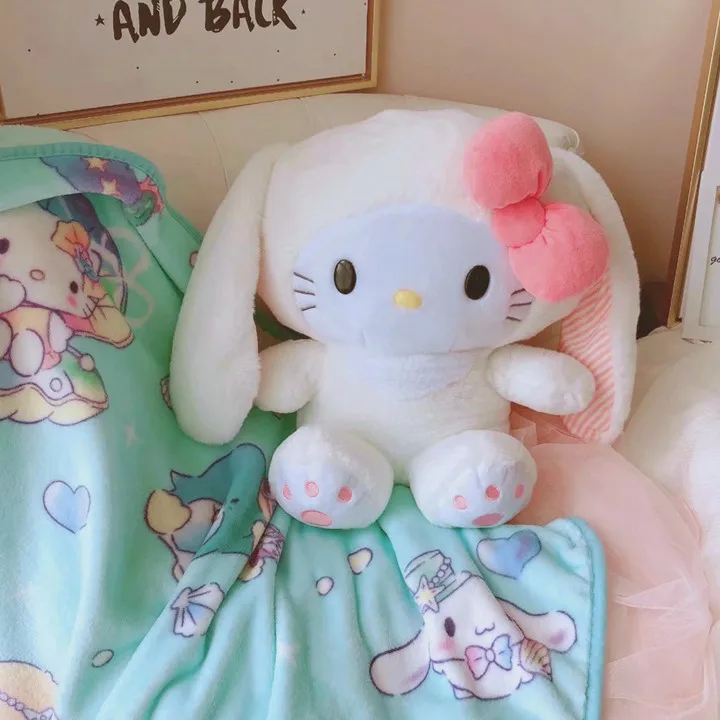 Мультфильм супер мягкий KT Cinnamoroll плюшевые коралловый флис отдых офисные подушки+ одеяло мягкая игрушка для милый подарок - Цвет: A