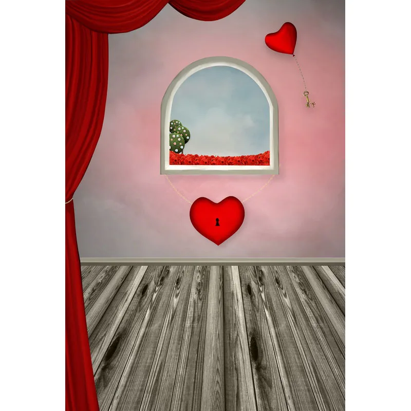 Seamless Vinyl Photography Backdrop Red Heart Lock Love