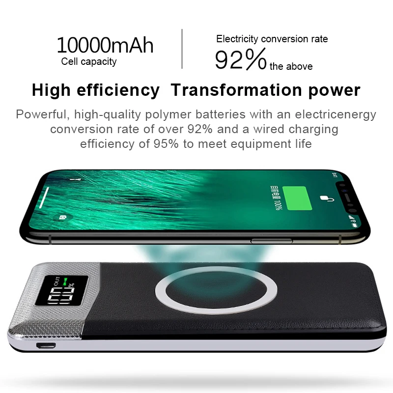 10000mAh Powerbank Qi Wireless Charger For iPhone X 8 Plus