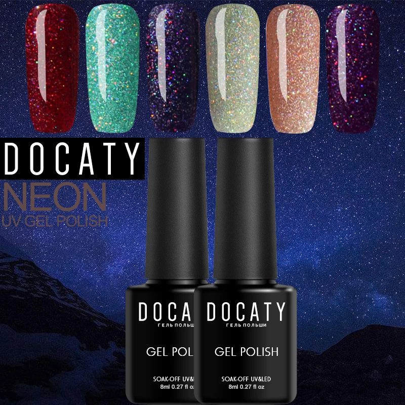 Docaty Neon 3 шт ногтей гель Bling Блеск Устойчивый лак для ногтей лак Gellac гель для ногтей лак Soak Off Гель лак для ногтей