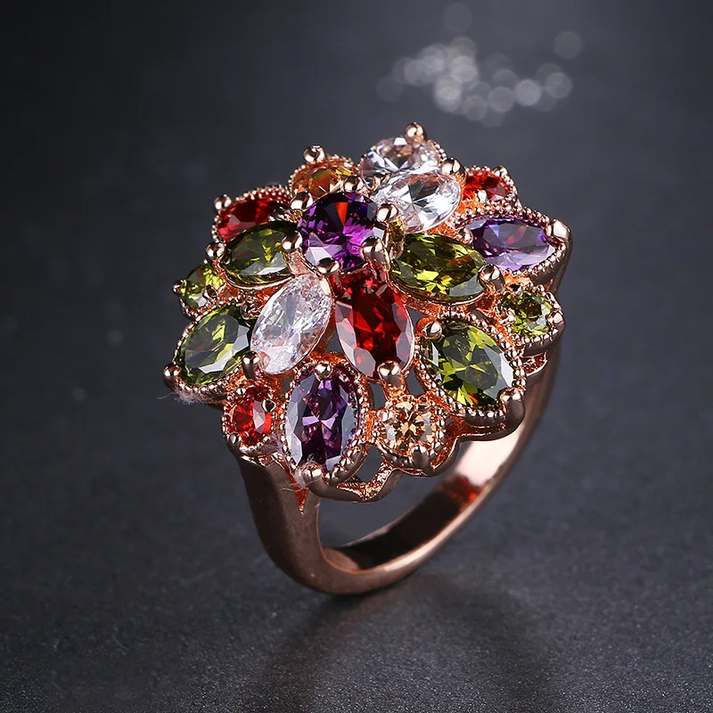 

Bilincolor rose gold fashion big flower party wedding ring for women