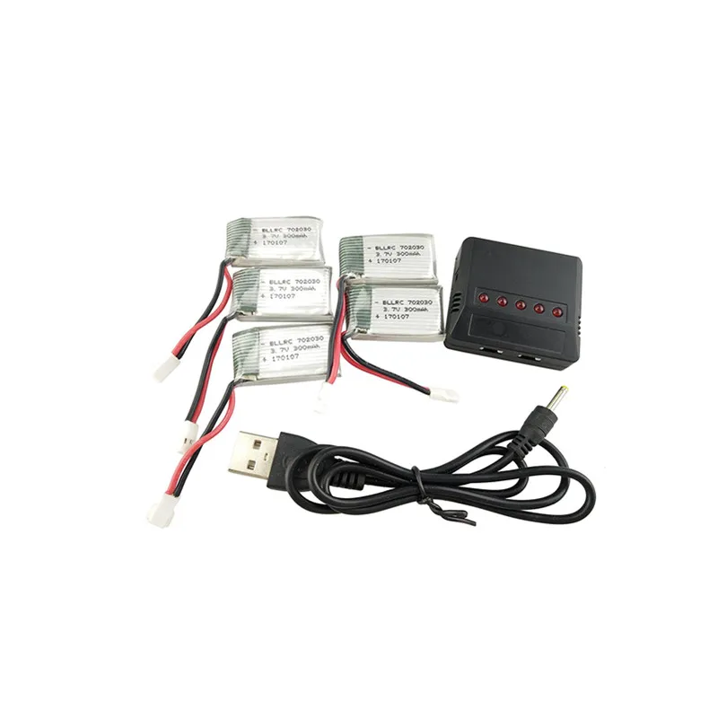 

5PCS 3.7v 300mah Battery and X5 Battery Charger for Syma X11 X11c Hubsan X4 H107c H107d H107l H108 HS177 FQ777 FQ17W E55 H22