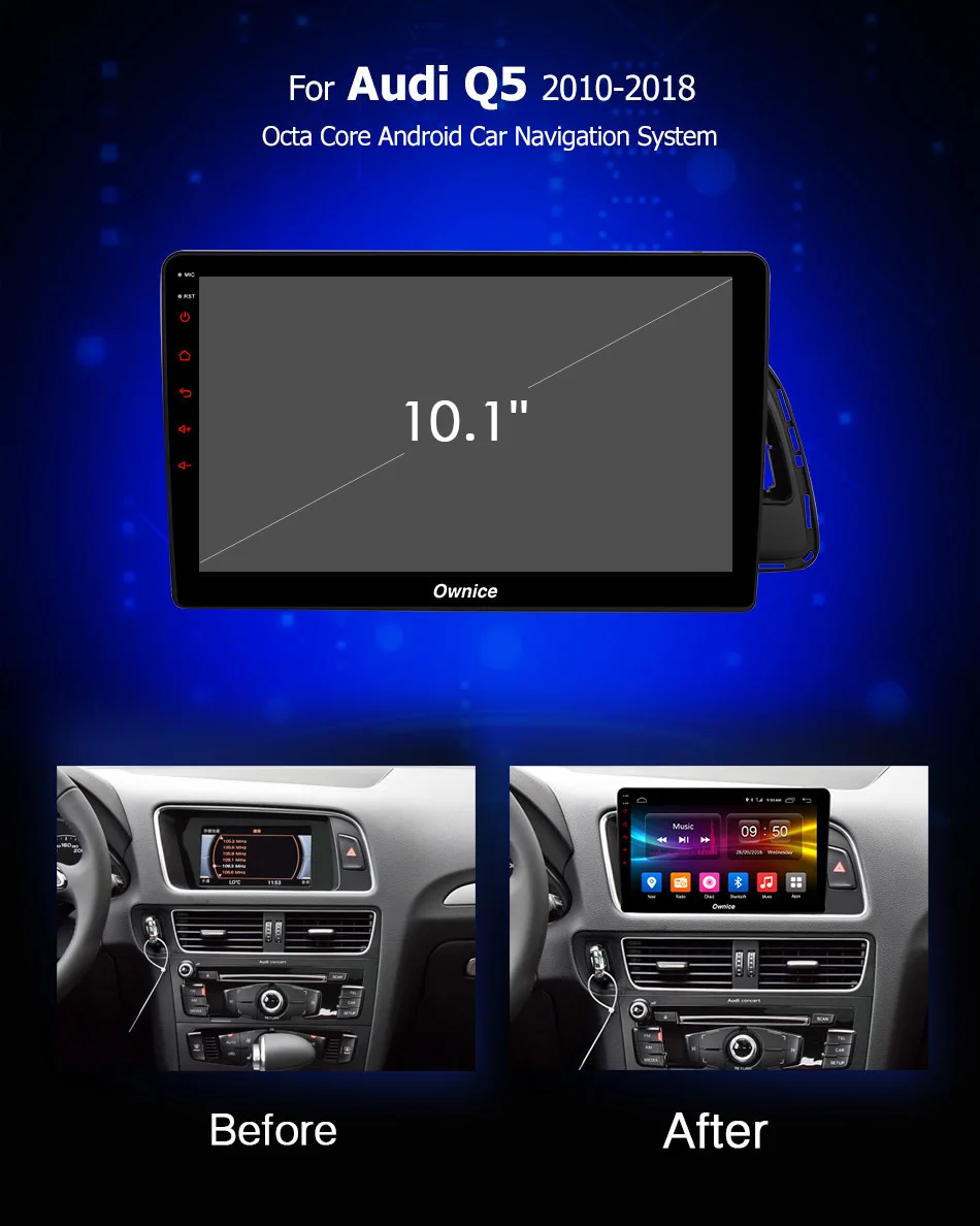 Cheap Ownice 8.1 8Core Vehicle 10.1" Android Car GPS Dvd Multimedia Navigation For Audi Q5 2010-2018 Support 4G DAB PC 2