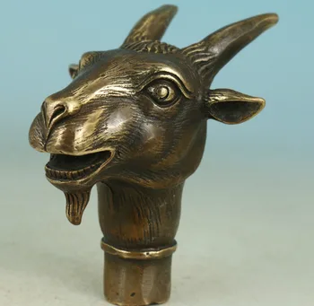 

Asian Chinese Old Bronze Handmade Carved Sheep Collect Statue Walking Stick Head