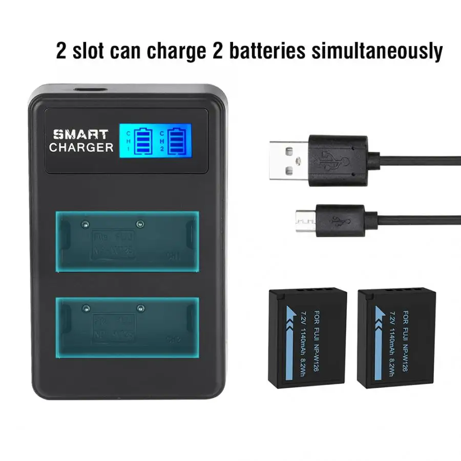 

Intelligent USB Dual Channel Camera Battery Charger with LCD Display For NP-W126 Battery for Fujifilm Xt-10 Xt10 X-T20 X-A10