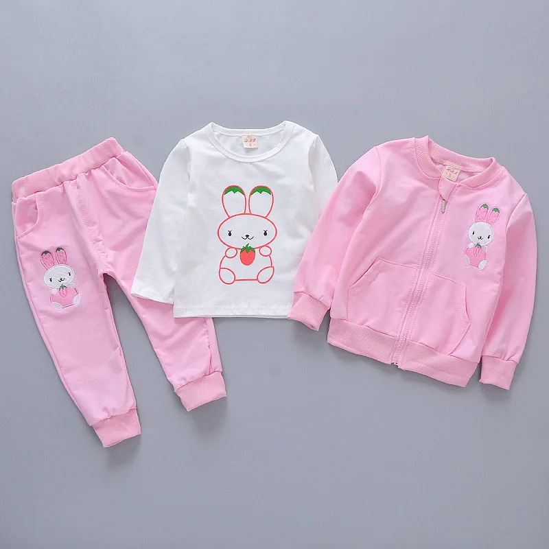 Комплект одежды для маленьких девочек, весенние топы, футболка с рисунком кролика, блузка, толстовка с брюками, повседневная одежда