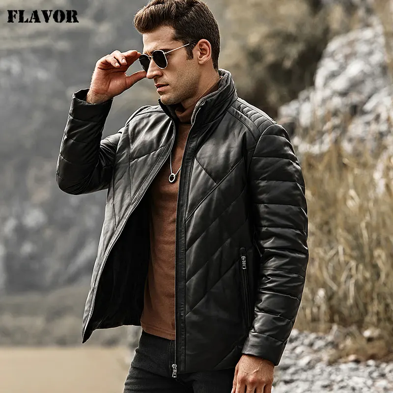 Flavor Men's Real Leather Down Jacket 