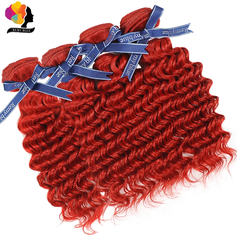 

Remyblue Red Hair Bundles Colored Peruvian Deep Wave Bundles Deal Burgundy 99J 1/4 Bundles Human Hair Weave Remy Hair Extensions