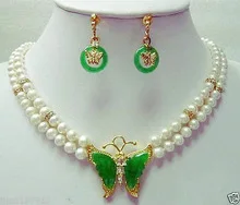 

Charming butterfly stone & pearl necklace, earring gem women's jewelry s