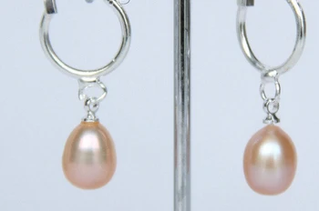 

FREE shipping> >>>Genuine 8X10mm drip Dangle pink Freshwater pearls Earrings e2160