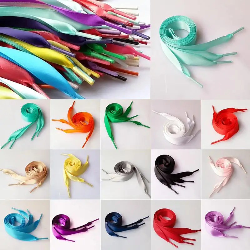 

80cm Flat Satin Ribbon Multicolor Shoelaces Shoe Laces Sneaker Sport Shoes 2CM Wide 16 colors