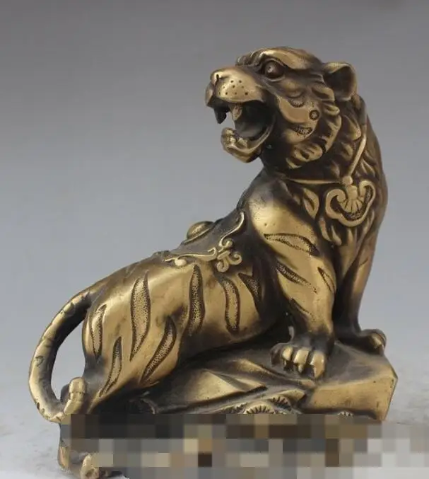 

S00565 Chinese Fengshui Bronze Ferocious Animal Up Hill Tiger Zodiac Tiger Beast Statue B0403