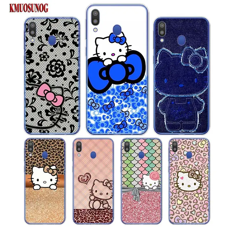 

Transparent Soft Silicone Phone Case Pink Hello kitty cat Print for Samsung Galaxy M20 M10 S10 S10e S10Plus S10+ Cover