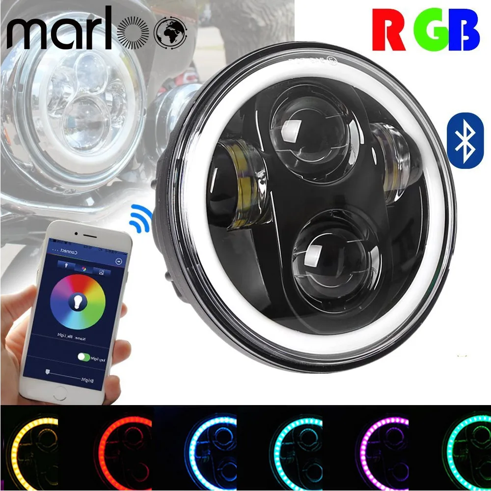 

Marloo 5.75 RGB Halo Headlight Motorcycle Angel Eye RGB Halo Ring Bluetooth Phone APP Controlled For Harley Davidson Dyna
