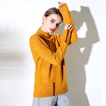 

yellow turtleneck sweater women Korean style pull fem me 2019 Autumn winter knitwear pull over plus size Loose Thick warm