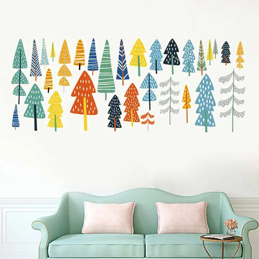 

Nordic Style Forest Tree Color Wall Decals Woodland Tree Vinyl Art Wall Stickers For Kids Room Decoration Modern Wall Decor