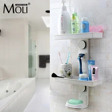 Multifunction suction cup bathroom shelf wall mounted dual layer storage shelves with shavers holder and soap dish