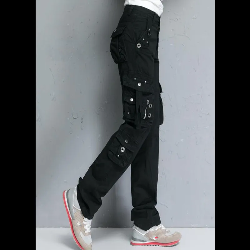 Женские брюки Для женщин уличные брюки свободные прямые Multi-карман тренировки Брюки-карго девочек хип-хоп Штаны