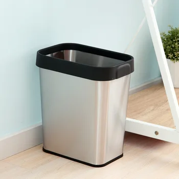 

Rectangular large household trash can without cover bathroom kitchen stainless steel plastic paper basket wx10191535