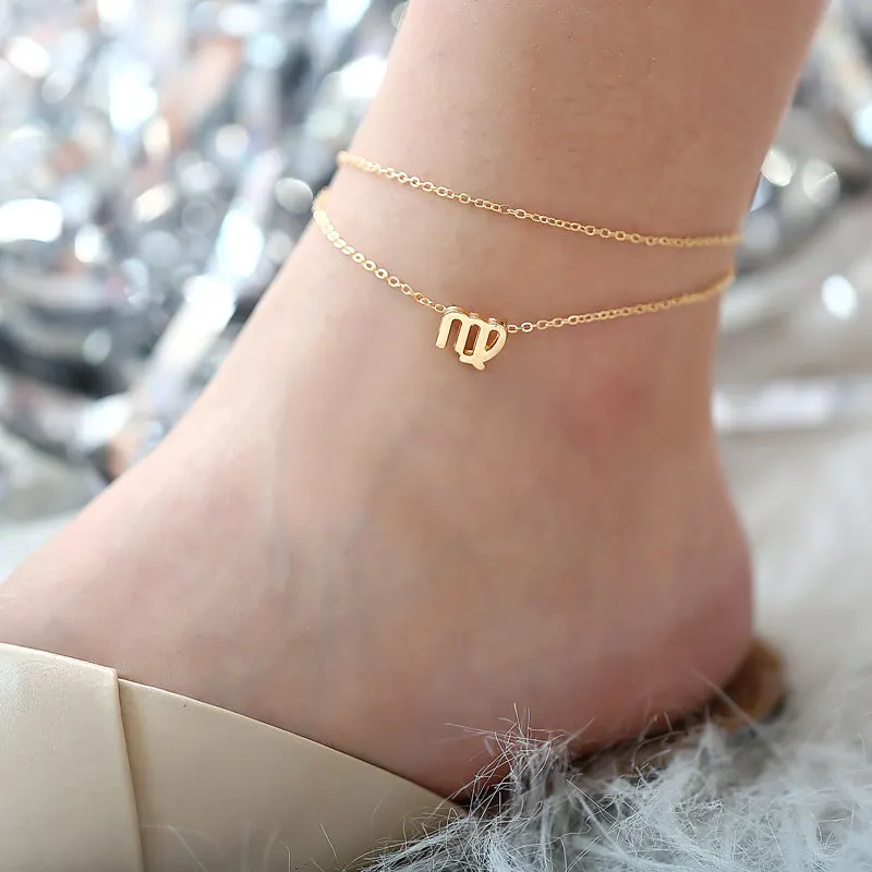 IF ME многослойный 12 Созвездие зодиака знак Женские браслеты для щиколотки девушка золотой пляж лодыжки браслет на ногу модные ювелирные изделия подарки - Окраска металла: Virgo