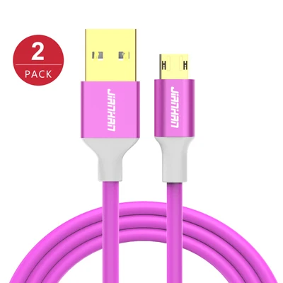 JIANHAN, 2 шт. в упаковке, кабель Micro USB, 1 м, 2 А, быстрое обратимое зарядное устройство, кабель Micro USB для samsung Galaxy S7, Xiaomi Redmi 4, Android - Цвет: 2pcs Purple