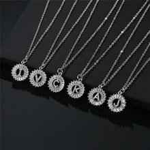 

NEWBUY Silver Color Copper Link Chain Necklace Trendy Clear Cubic Zirconia 26 Letters Pendant Necklace Fashion Women Jewelry
