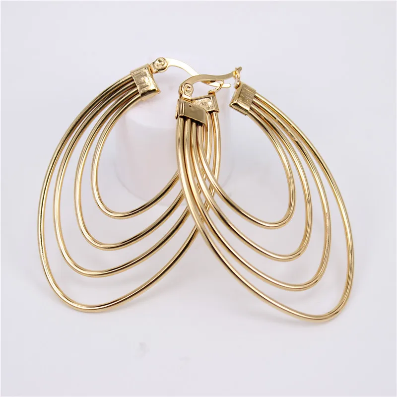 MGUB New design Lightweight stainless steel jewelry gold colors oval Hoop earrings for women LH664