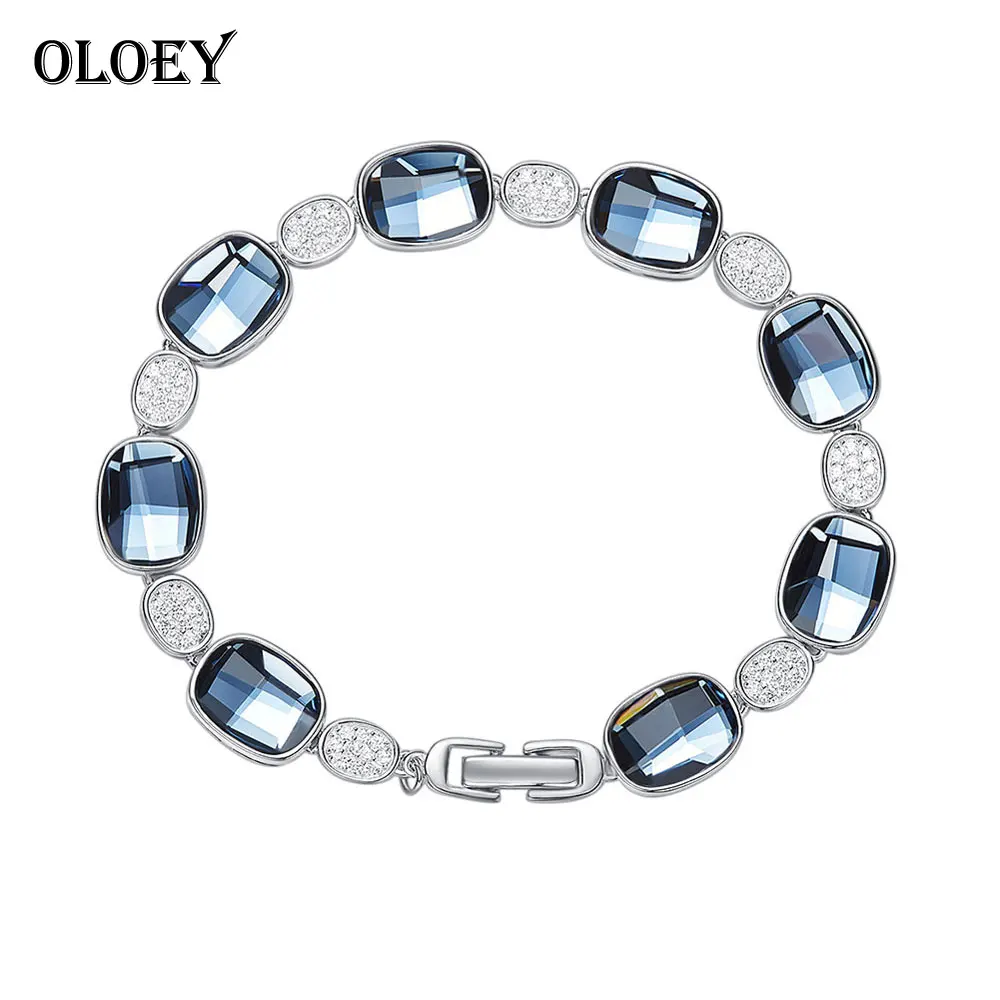 

YPAY Luxury Crystals Bracelets for Women 100% Real 925 Sterling Silver Bracelet Bangle Fine Accessories Jewelry 2018 New YMB004