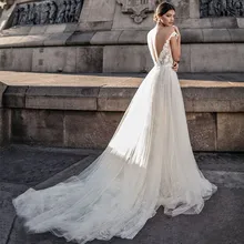 LORIE свадебное платье с длинным шлейфом, сексуальное пляжное свадебное платье с v-образным вырезом на спине, аппликация с кружевом, белое свадебное платье принцессы цвета слоновой кости