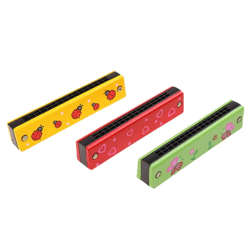 Colorful Cartoon Harmonica Wood Music Instrument Toy Baby Educational