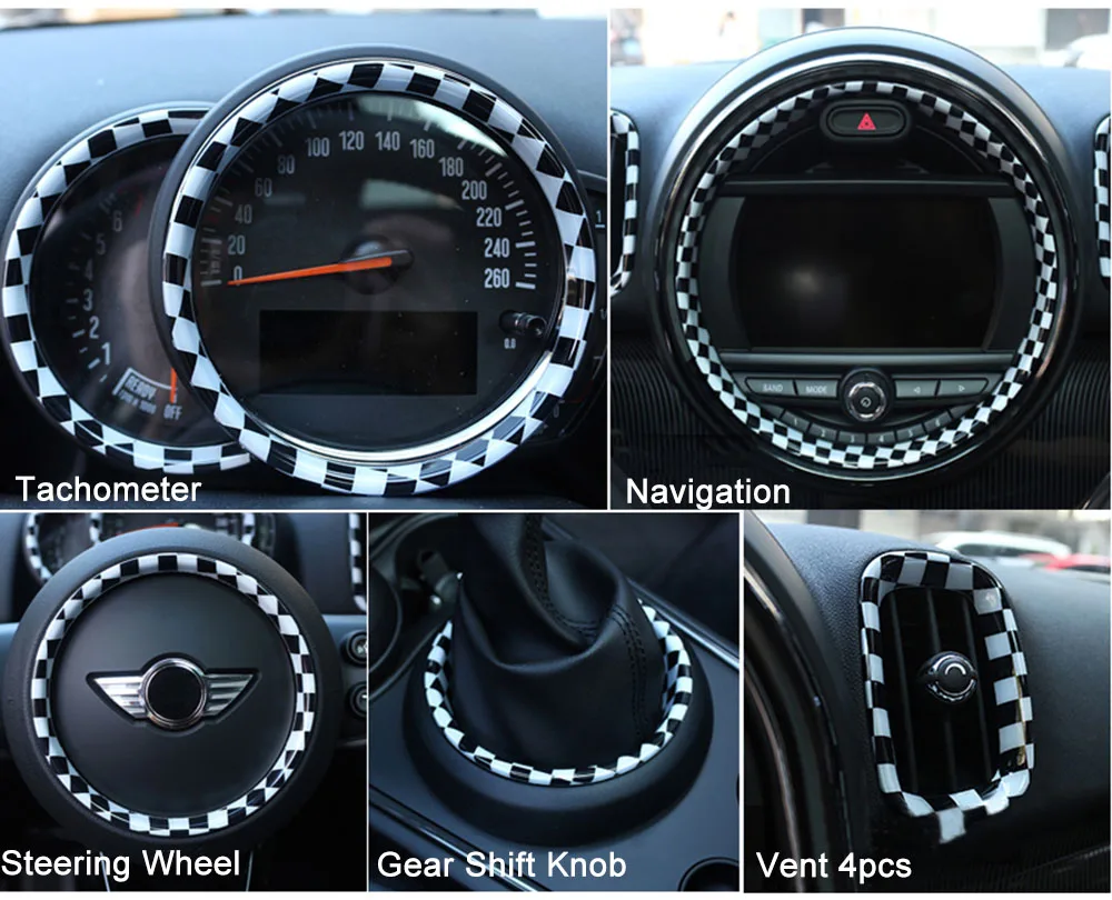 Автомобильная центральная консоль кольцо переключения передач рулевой центр круг вентиляционная наклейка на жилье для Mini Cooper F60 земляк автомобильные аксессуары - Название цвета: Checker
