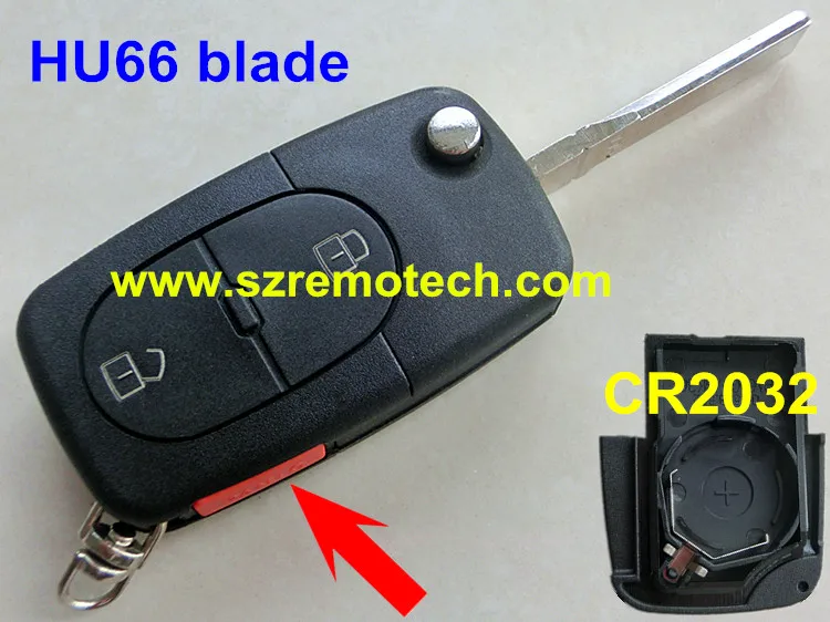 Free Shipping Folding Flip Replacement 2 1 Button Remote Key Blank HU66 blade Fob Fit For