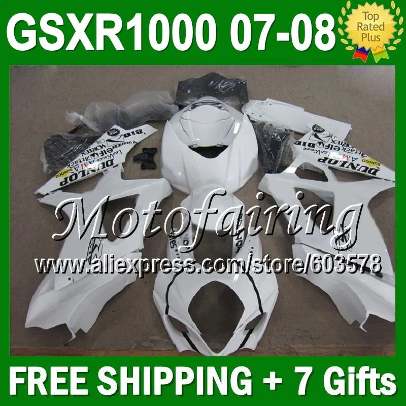 

7gifts Fairing NEW White For SUZUKI GSX-R1000 K7 07 08 GSX R1000 GSXR 1000 NEW K7 07-08 814 GSXR1000 2007 2008 white Body