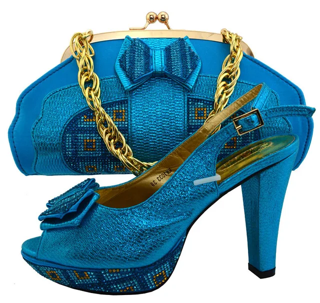 SB8065 TURQUOISE SHOES AND BAG MATCHING SET ITALIAN NEWEST FASHION DESIGN HIGH QUALITY AND 4.5 
