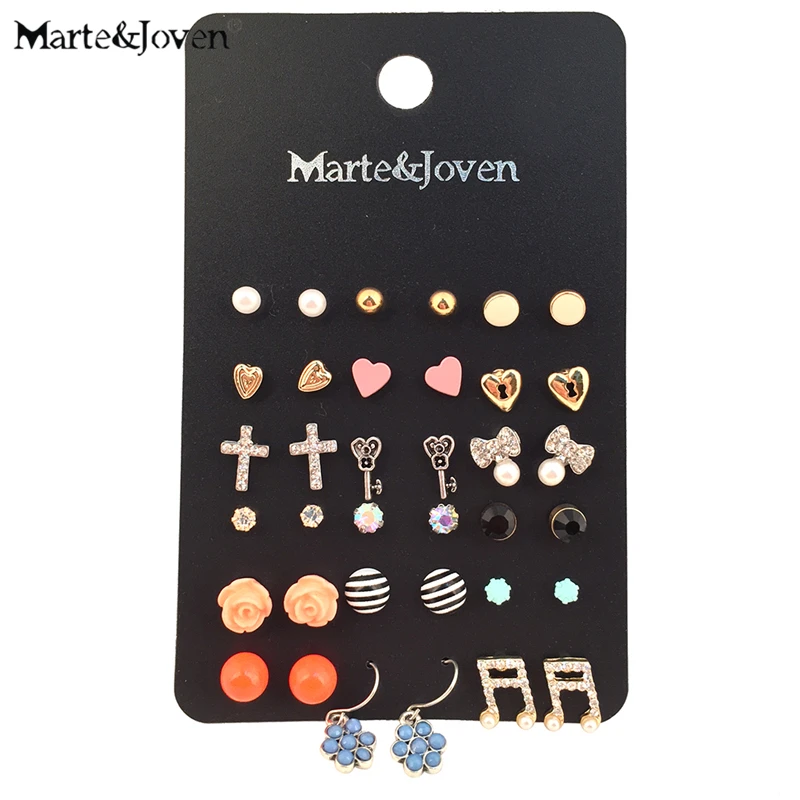 

Wholesale 18 Pairs/Pack Mixed Cross Heart Flower Key Stud Earring Sets Multicolor Geometric Stud Earrings Set for women