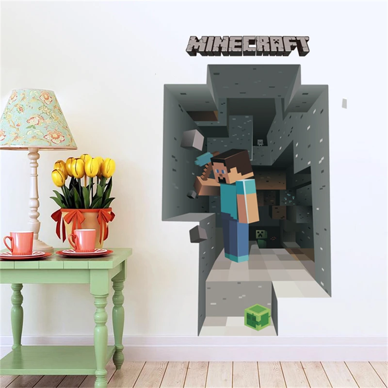 Removabled 3D Wallpaper Decals Minecraft Wall Stickers For Kids Rooms