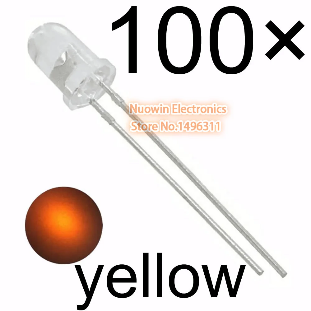 100 шт. красный светильник светодиод красный поворот Красный 3 мм светодиод желтый зеленый синий белый - Цвет: light yellow
