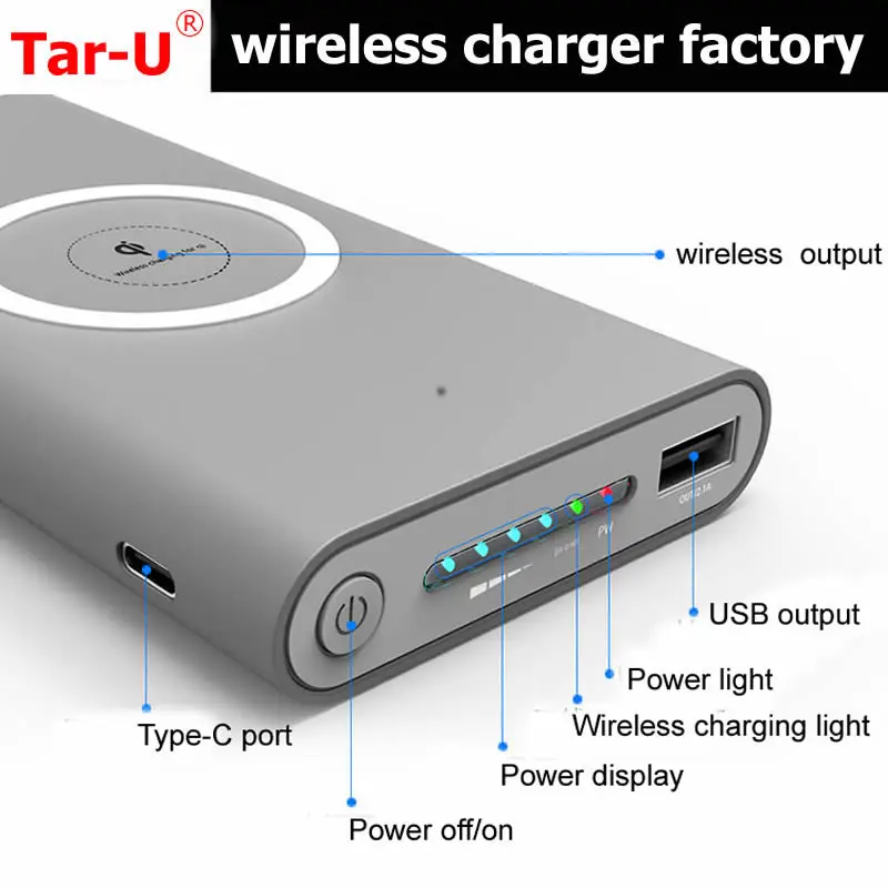 Tar-U 10000 mAh Универсальный Портативный power bank, 50 шт./лот Qi wireless power bank Dual USB внешний аккумулятор для iPhone X/XR SamsunS9