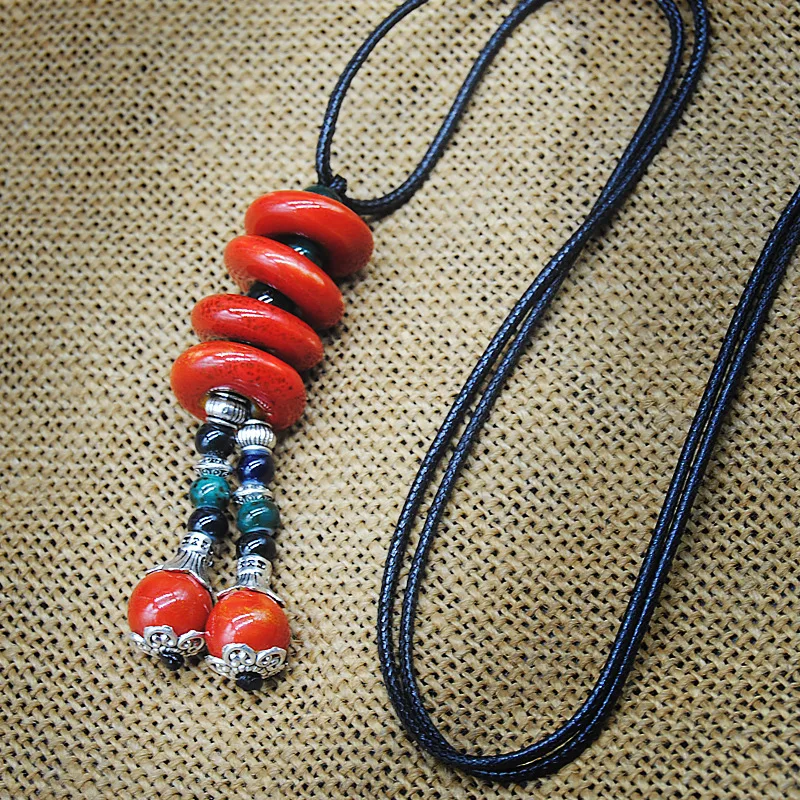 Богемное ожерелье с керамическими бусинами для женщин, цветные бусы, длинные подвески с кисточками, Очаровательное ожерелье, эффектная цепочка на свитер