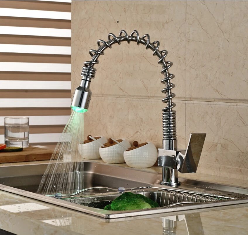 Chrome Spring Pull Down Spray Kitchen Sink Faucet Single Handle One Chrome Spring Pull Down Spray Kitchen Sink Faucet Single Handle One Hole Mixer Tap In Faucets From Home Improvement On Aliexpress Alibaba