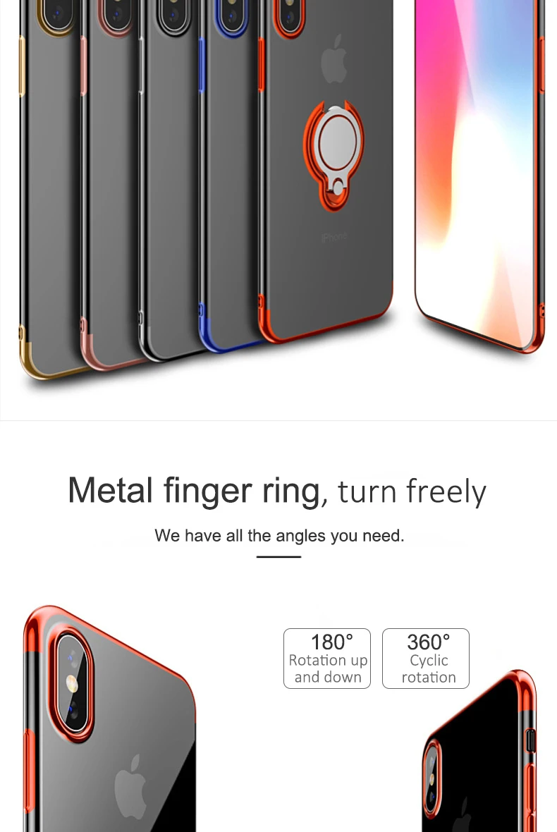 Iphone 7 Case Iphone Xs Max Case X  6 8 6S Plus Diamond Transparent Clear Electroplate TPU Finger Ring Case Luxury Back CoverDescription: