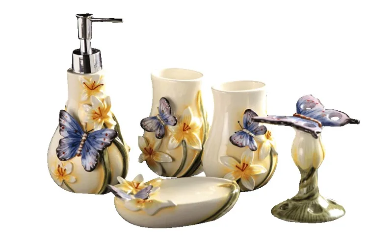 Bathroom Suite Ceramic Sanitary Ware Bathroom Five-piece Kit Washing Butterfly Dance Xinlan Washing Bathroom Amenities LO726330