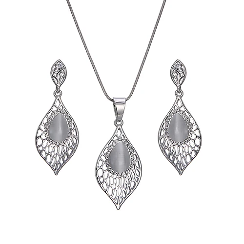 Симпатичные сетки в форме листа серебряный цвет модные ювелирные изделия ожерелье серьги наборы вечерние для женщин - Окраска металла: 1