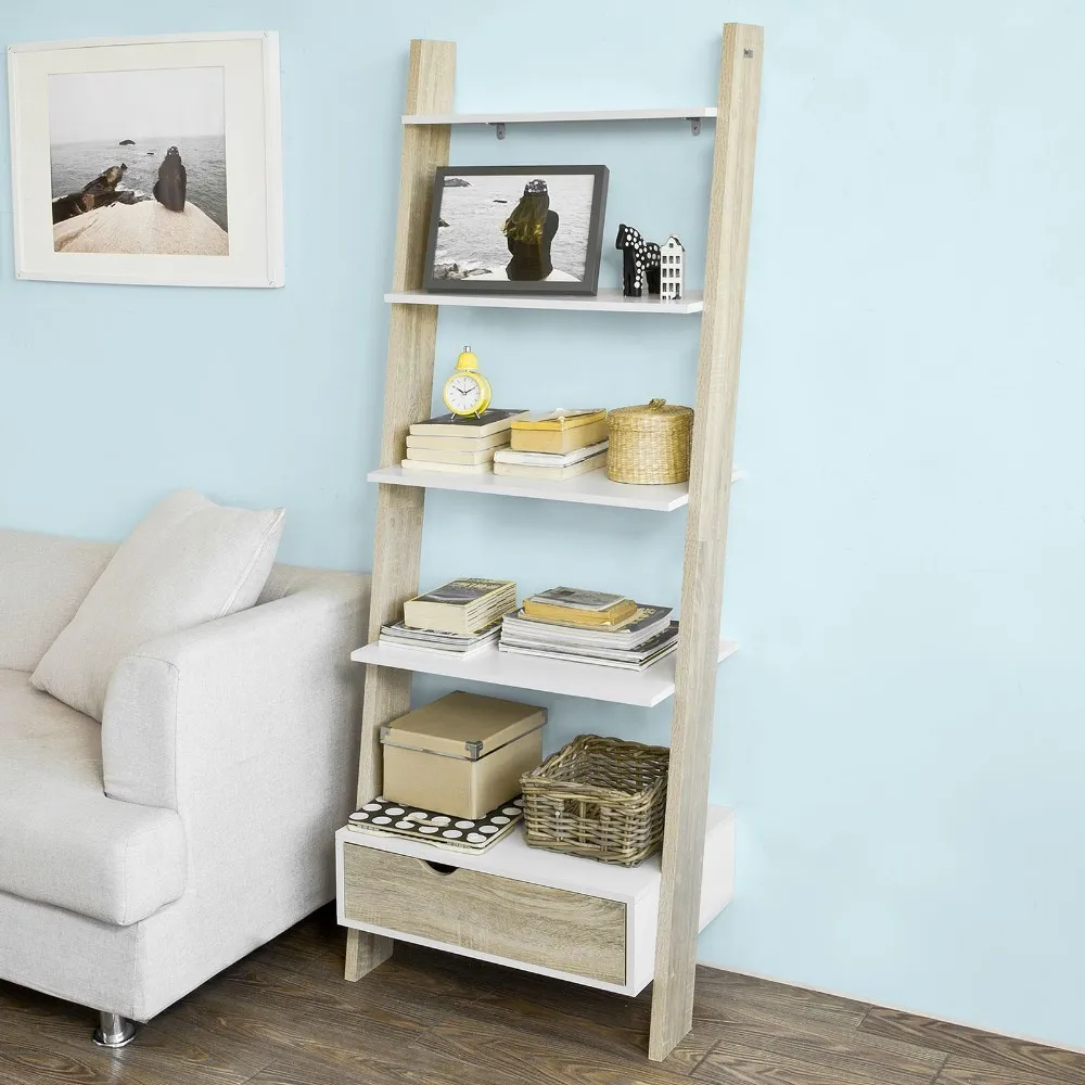 SoBuy FRG112-WN, Ladder Shelf Wall Shelf Bookcase Storage Display Shelving Unit with 4 Shelves and Drawer SoBuy FRG112-WN, Ladder Shelf Wall Shelf Bookcase Storage Display Shelving Unit with 4 Shelves and Drawer