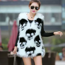 Осень-зима Для женщин мода черепа футболки с v-образным вырезом с принтом жилет из искусственного лисьего меха для женщин плюс Размеры меховые жилеты 3XL 4XL длинное платье-майка для девочек, D052