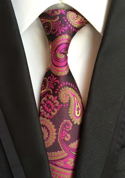 

New Classic 8cm Paisley Rose Brown Stripes Silk Ties Mens Neck Tie Jacquard Woven Ties for Men Wedding Business Party Gravatas