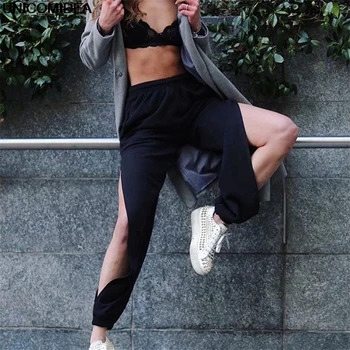 

Split High Waist Cargo Pants Black Streetwear Cargo Jogger Loose Women Bottom Casual Fitness Pants Capris Trousers Sportswear