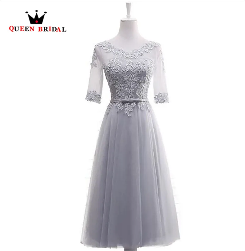 Королевское свадебное платье длиной до середины икры, Тюлевое кружевное платье с коротким рукавом, официальное короткое вечернее платье, vestido de festa Longo Новая мода DR05M