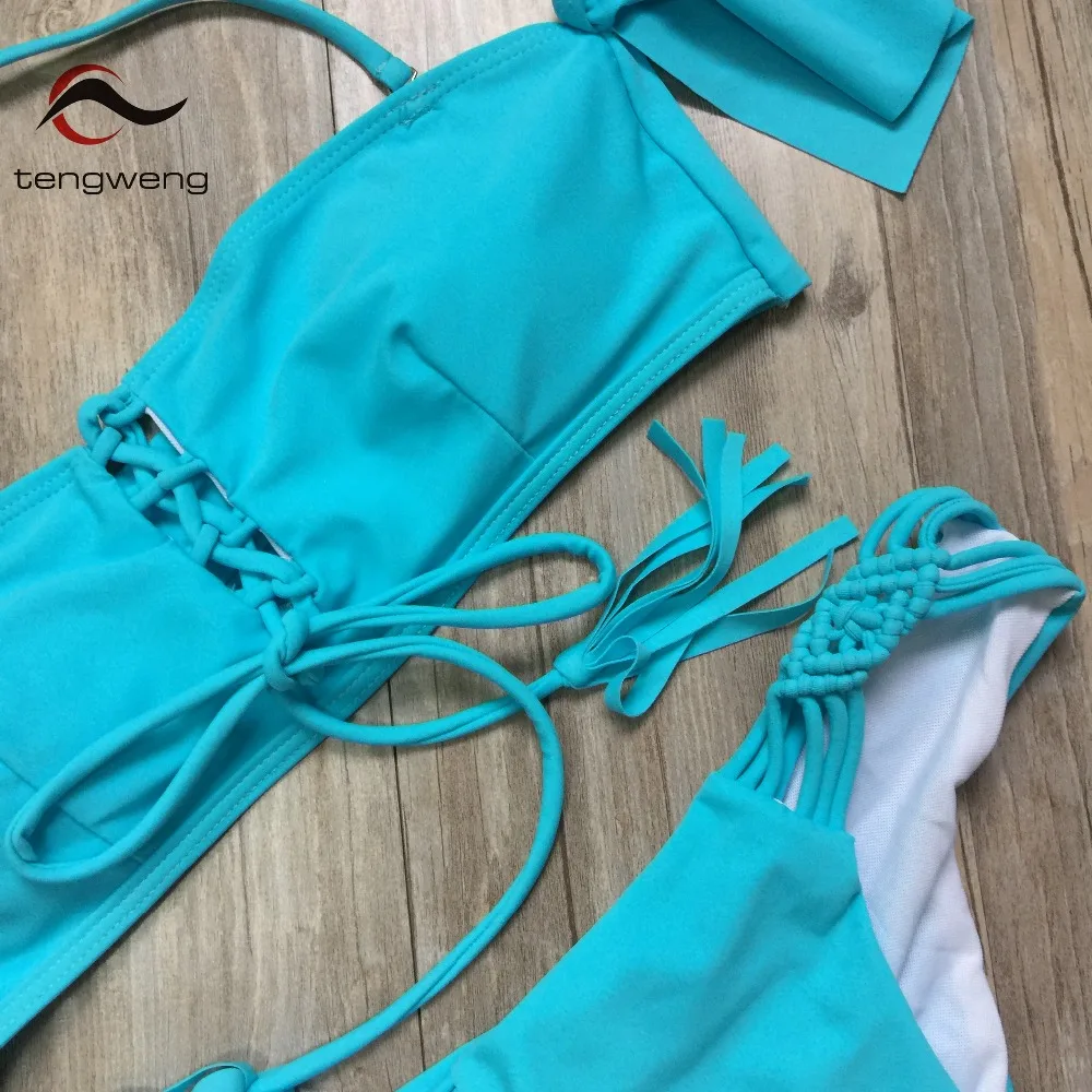 Tengweng 2019 Sexy Off shoulder Ruffle Bikini Blue Push up Women Swimwear Thong Bandeau Swimsuit Brazilian Female Bathing suit HTB1BuPFaFooBKNjSZFPq6xa2XXaK - Tengweng 2019 Sexy Off shoulder Ruffle Bikini Blue Push up Women Swimwear Thong Bandeau Swimsuit Brazilian Female Bathing suit